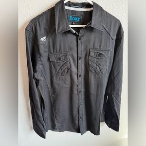 Roar Men's Black Button-Down Western Shirt with Embroidered Accents